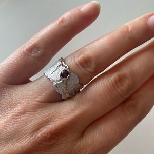 Silver and Gold Solitaire Ring with Clear Stone